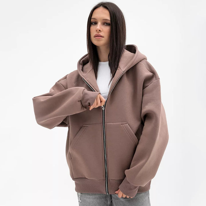 Damen Hoodie mit oversized Passform und durchgehendem Reißverschluss Drune