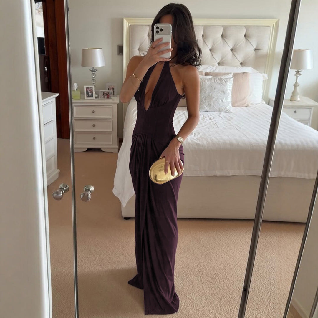 Damen Figurbetontes Abendkleid mit tiefem Ausschnitt und eleganter Drapierung Drune