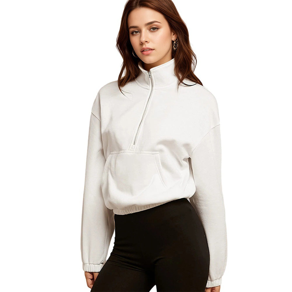 Damen lässiger Zip-Hoodie mit Kängurutasche und elastischem Saum Drune