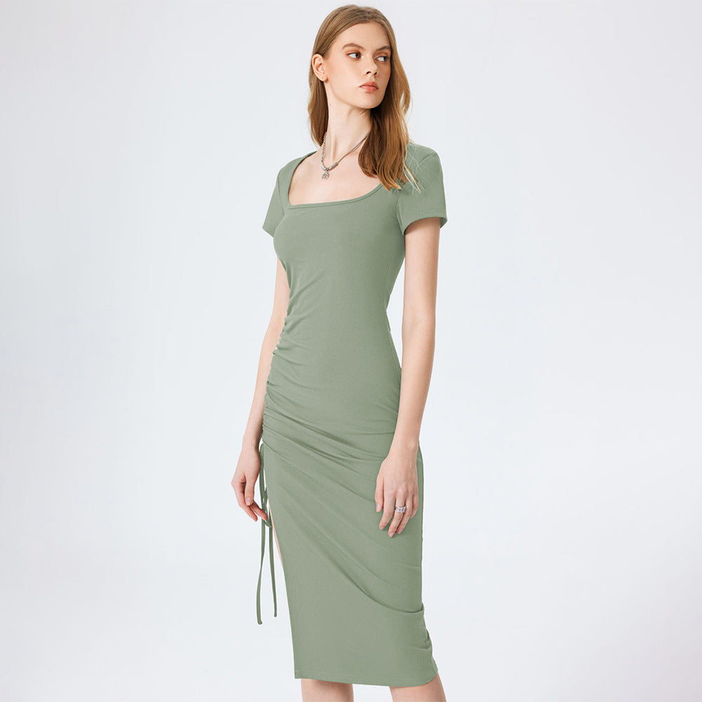 Damen Figurbetontes Midi-Kleid mit Seitenschlitz und Raffungsdetails Drune