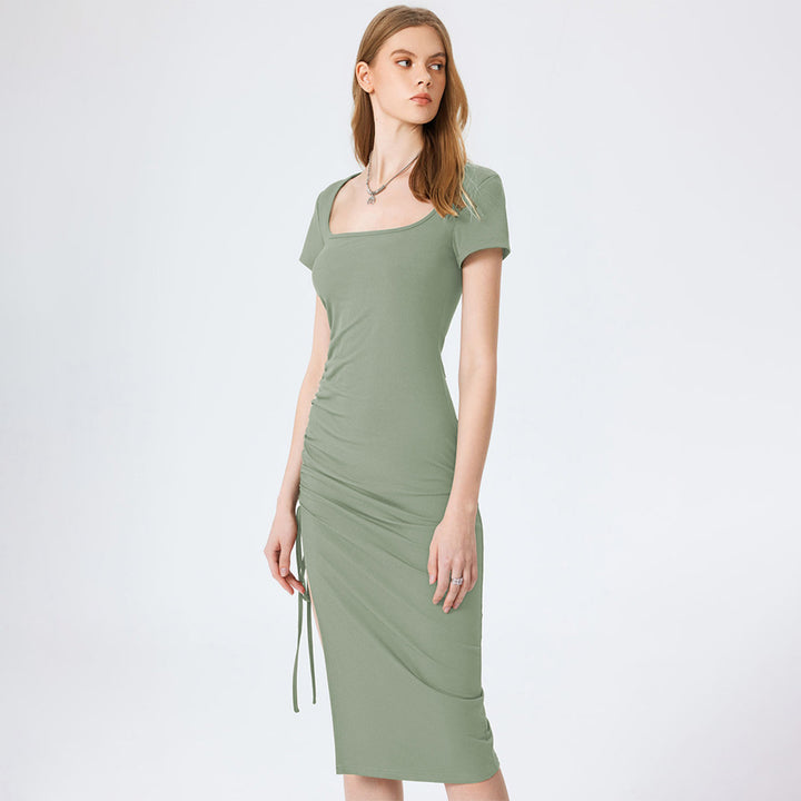Damen Figurbetontes Midi-Kleid mit Seitenschlitz und Raffungsdetails Drune