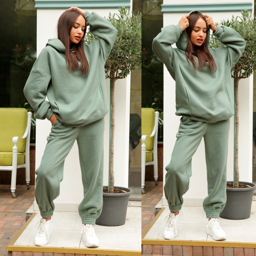 Damen bequemer Kapuzenpullover und Jogginghose Set Drune
