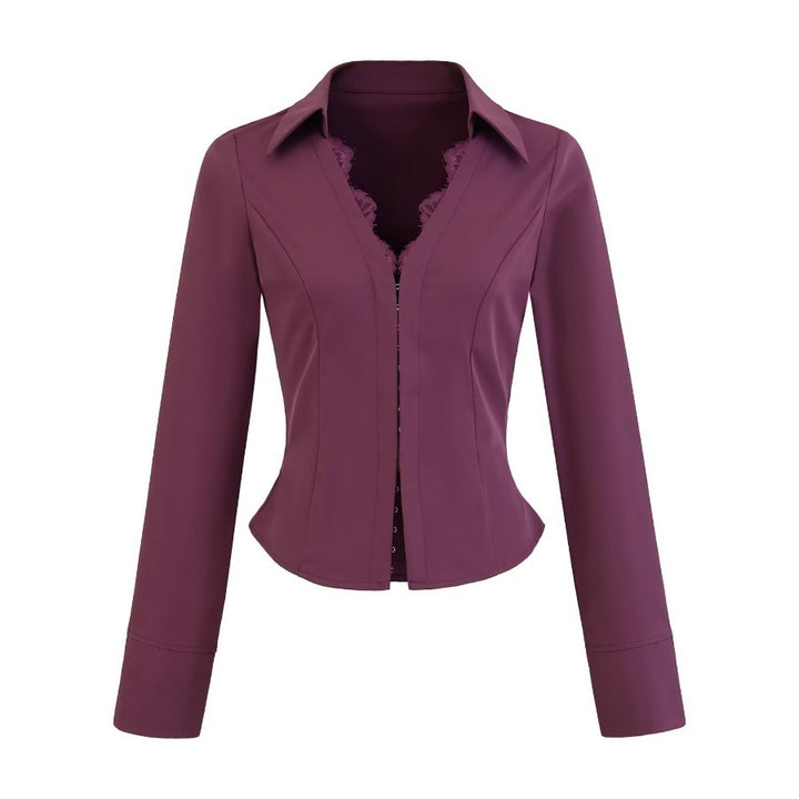 Damen figurbetonte Blazerjacke mit Spitzenbesatz Drune