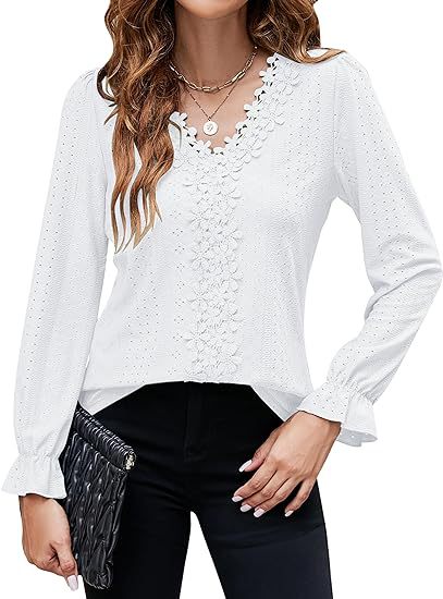 Damen elegante Bluse mit floralem Design und V-Ausschnitt Drune