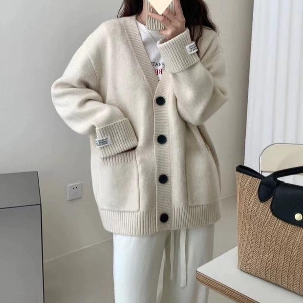 Damen Strickjacke mit lässigem Schnitt und großen Taschen Drune