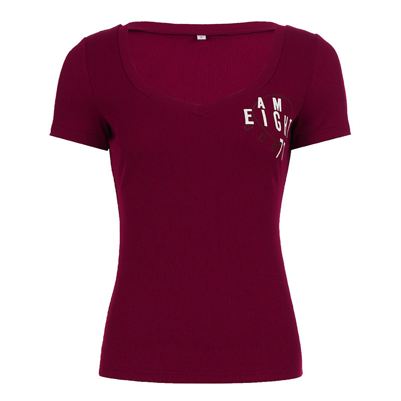Damen Kurzarmshirt mit V-Ausschnitt und grafischem Print Drune