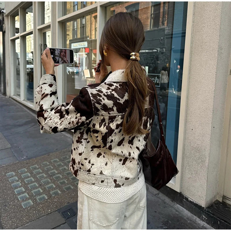 Damen Trendige Jeansjacke im ausgefallenen Tierfell-Look Drune