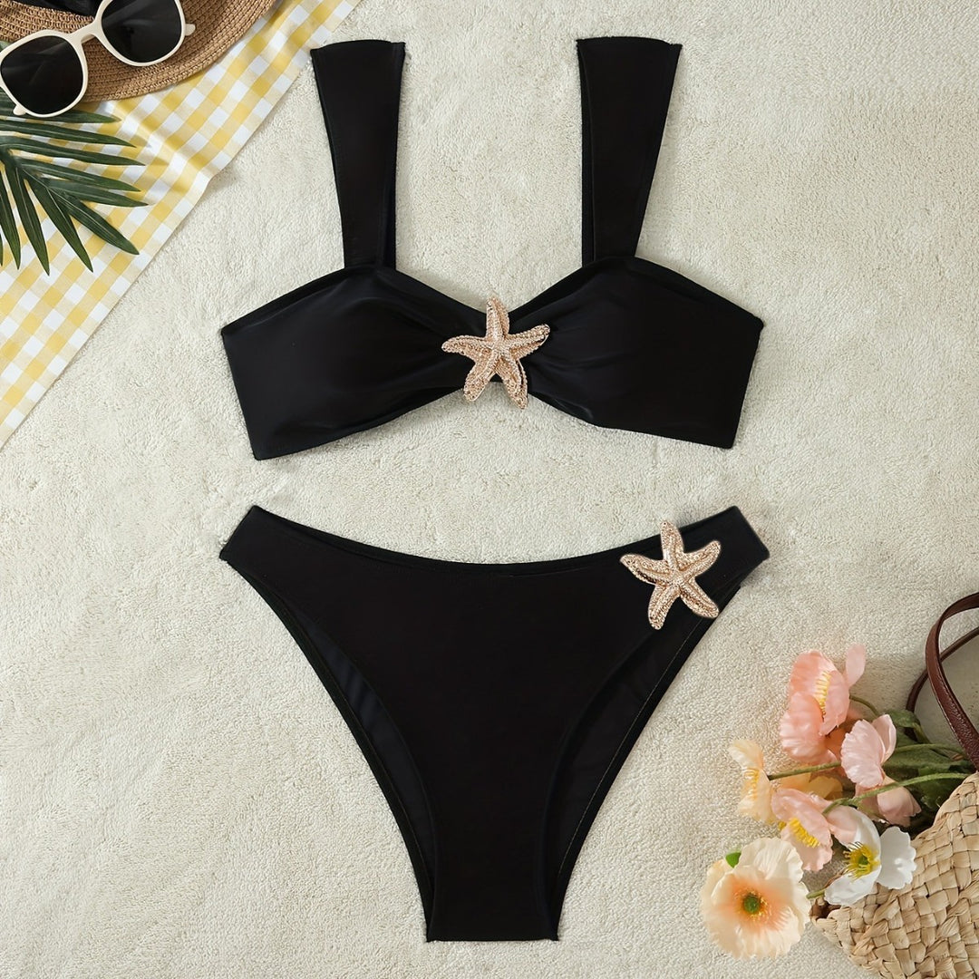 Damen Elegantes Bikini-Set mit glamourösen Sternenapplikationen Drune
