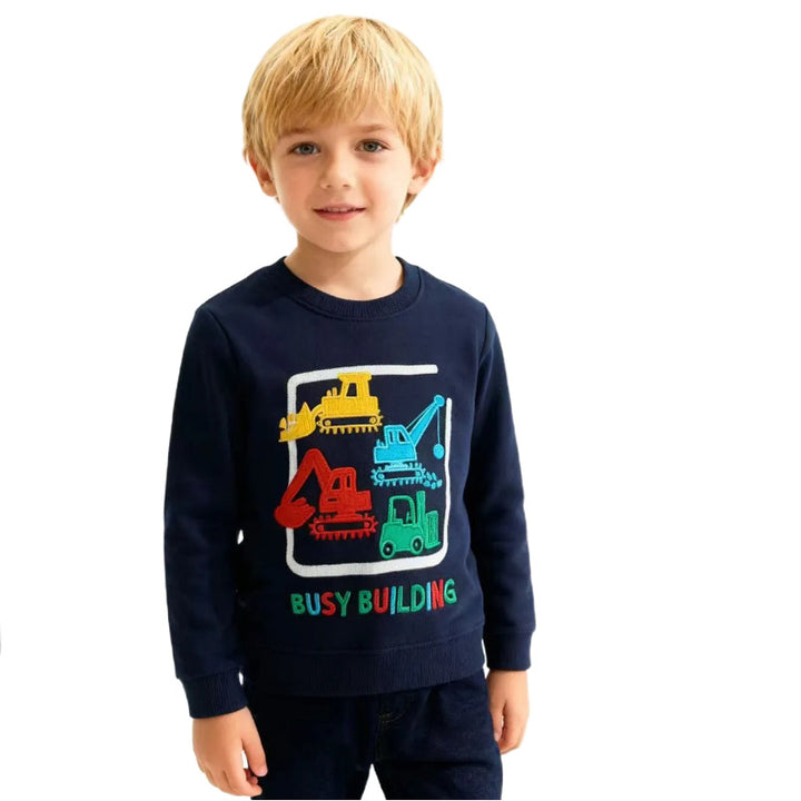 Jungen Sweatshirt mit kreativem Baustellenfahrzeug-Design Drune