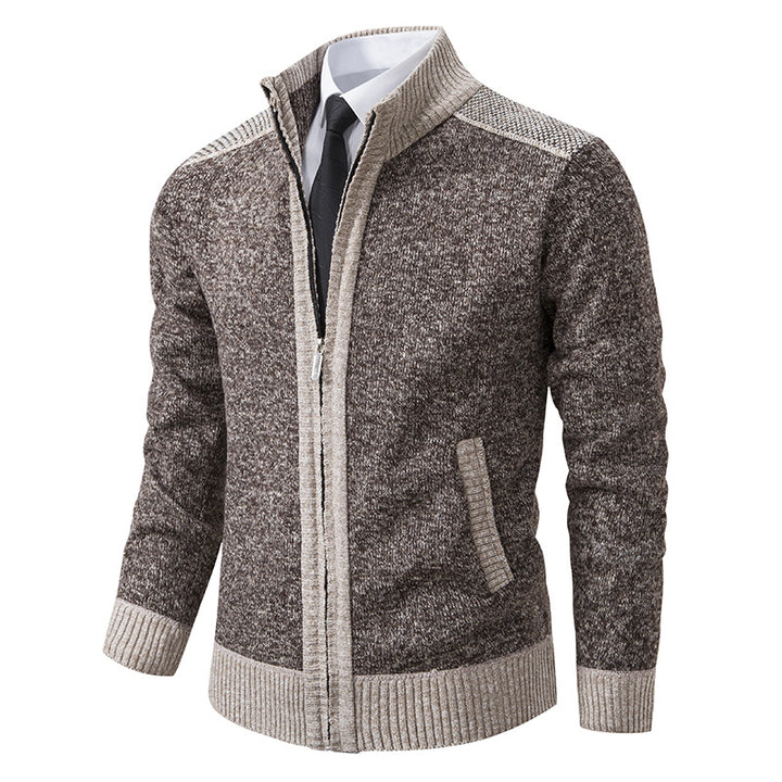 Herren nan strukturierter Strickcardigan mit Stehkragen und durchgehendem Reißverschluss Drune