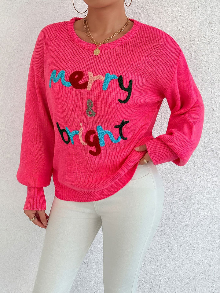 Damen kuscheliger Pullover mit wattiertem Schriftzug Drune