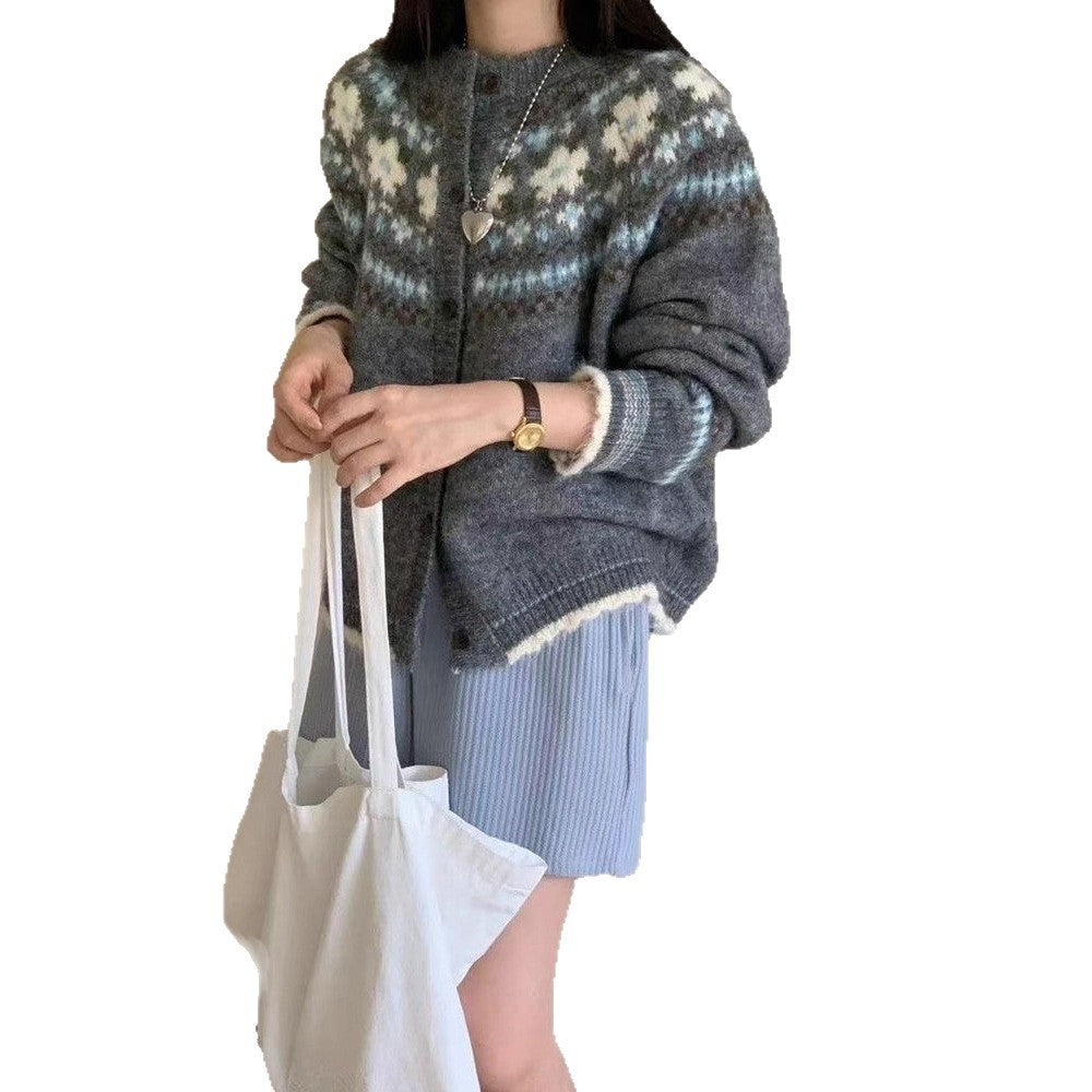 Damen Gemusterte Strickjacke mit bunten Akzenten Drune