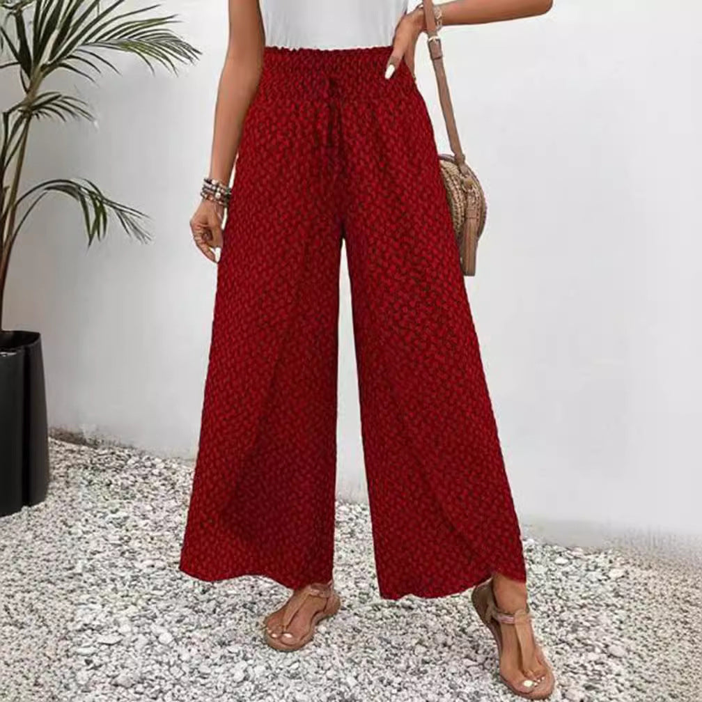 Damen nan weite Sommerhose mit gesmoktem Gummibund und Palazzo-Silhouette Drune
