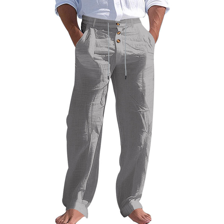 Herren lässige Leinenhose mit hohem Bund und bequemen Taschen Drune