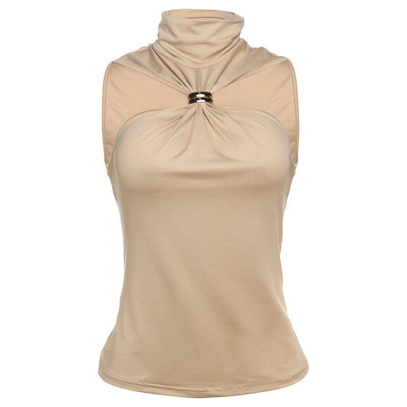 Damen elegantes Top mit hohem Kragen und schlichtem Design Drune