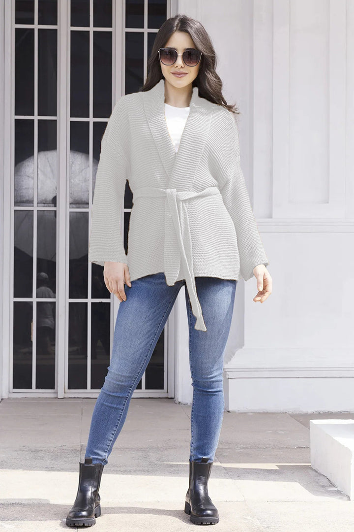 Damen Gemütlicher Strickcardigan mit Taillengürtel und weitem Schnitt Drune