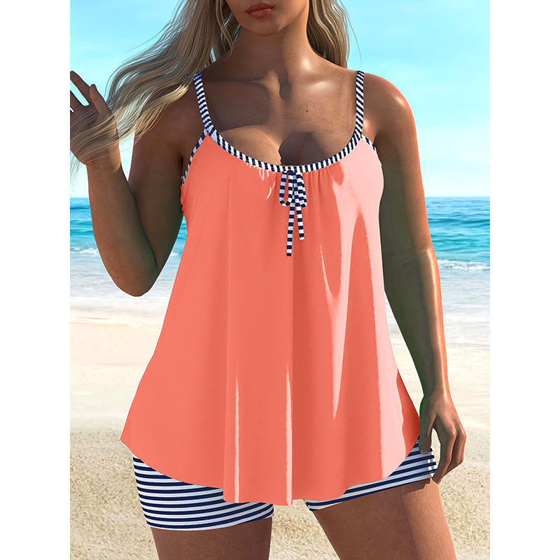 Damen Tankini-Set mit asymmetrischem Oberteil und gestreiften Shorts Drune