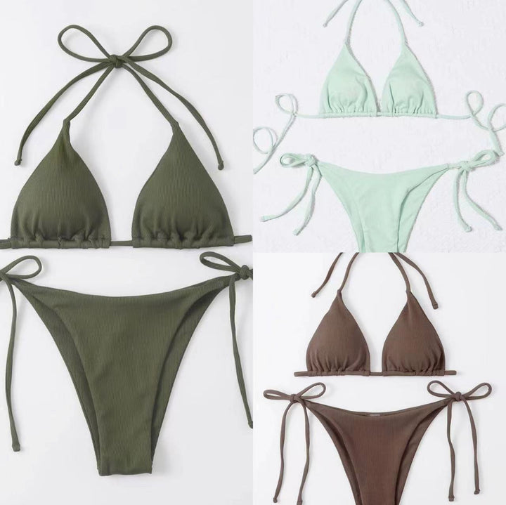 Damen Triangel-Bikini mit verstellbaren Bindebändern und feinem Rippendesign Drune