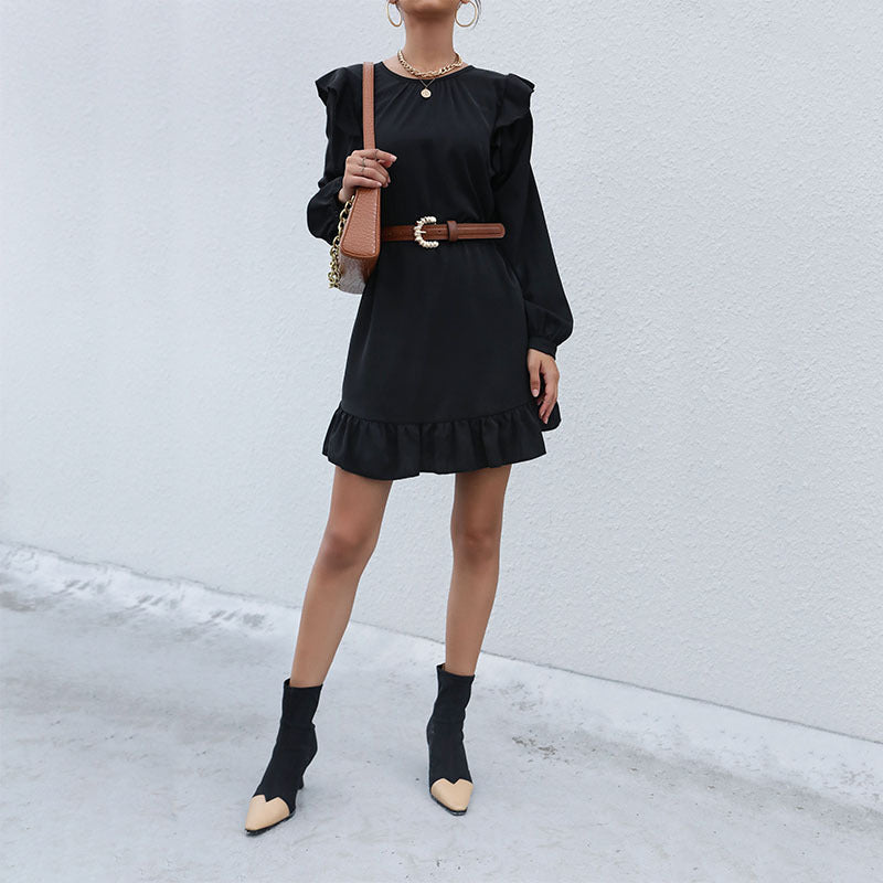 Damen lässiges Kleid mit Rüschendetails und weiten Ärmeln Drune