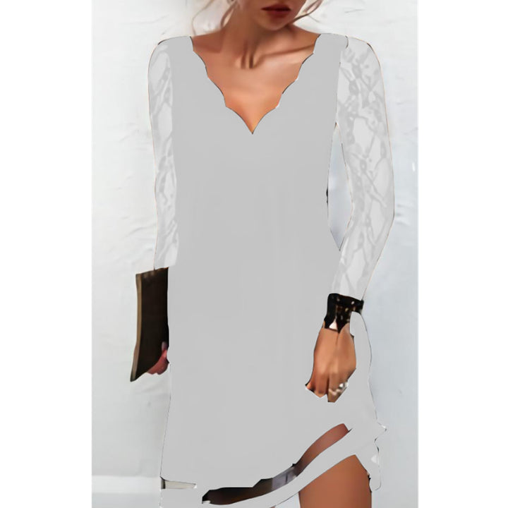Damen Spitzenkleid mit V-Ausschnitt und eleganten Ärmeln Drune