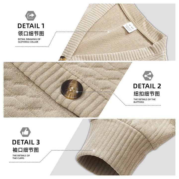 Herren nan eleganter Zopfstrickcardigan mit V-Ausschnitt Knopfleiste und aufgesetzten Taschen Drune
