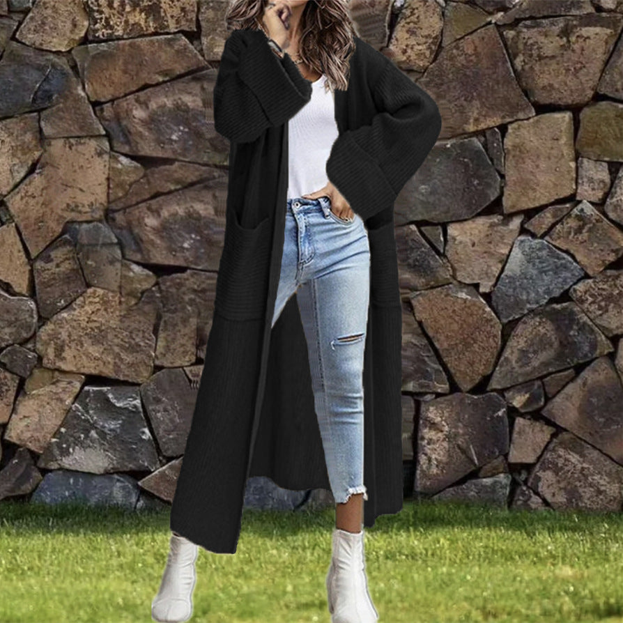 Damen Grober Strickmantel mit tiefen Taschen und lässigem Schnitt Drune