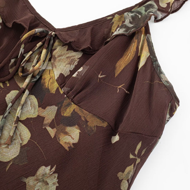 Damen Maxikleid mit zarten Rüschendetails und floralem Muster Drune