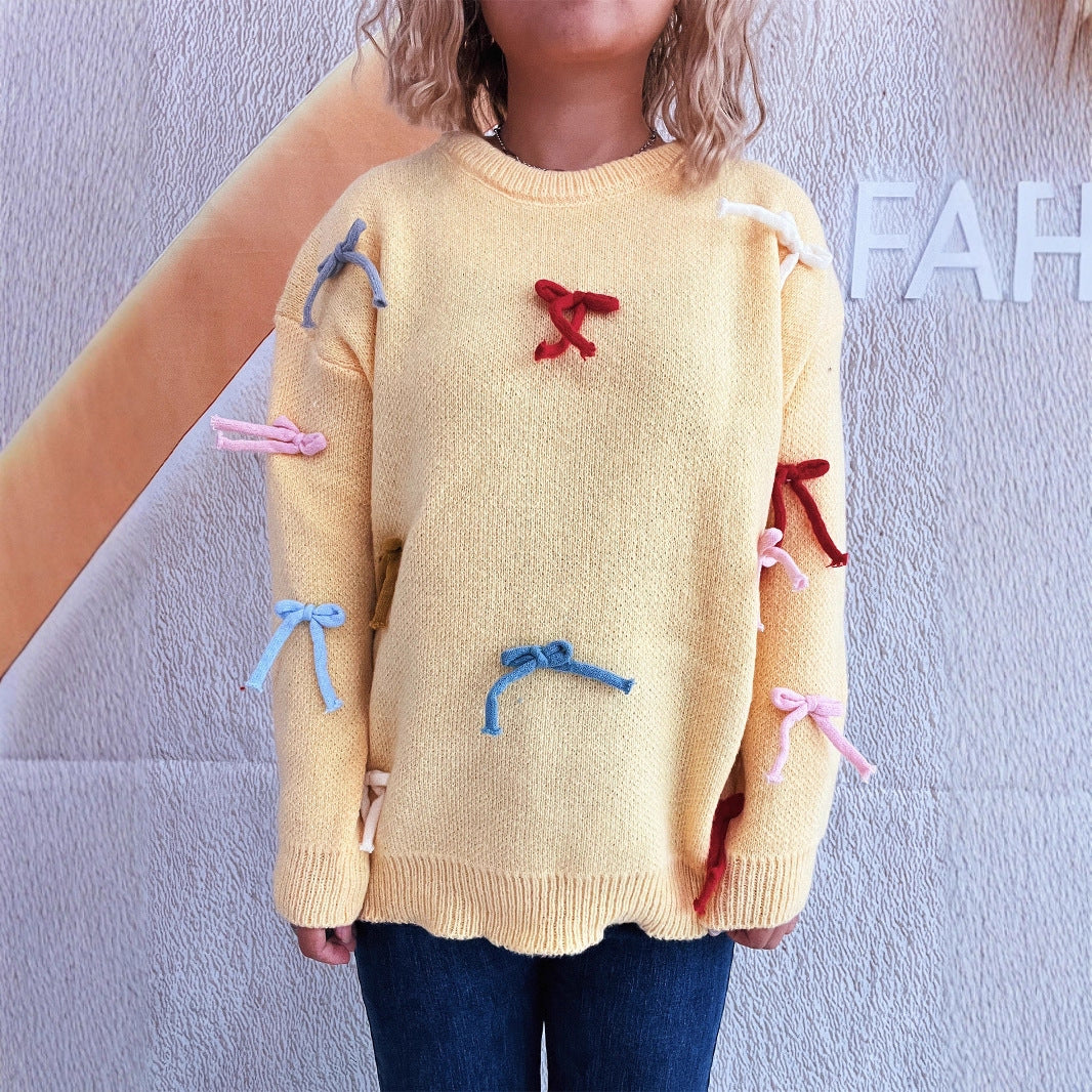 Damen kreativer Pullover mit bunten Schleifenakzenten Drune