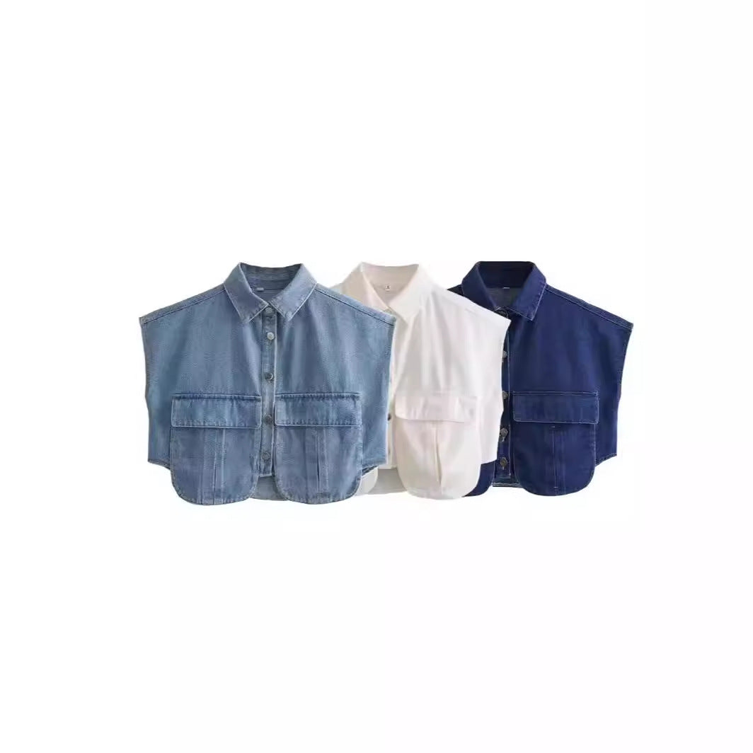 Damen ärmellose Utility-Bluse mit Taschen Drune
