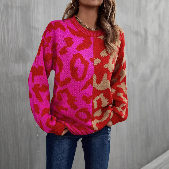 Damen farbenfroher Pullover mit Leo-Muster Drune