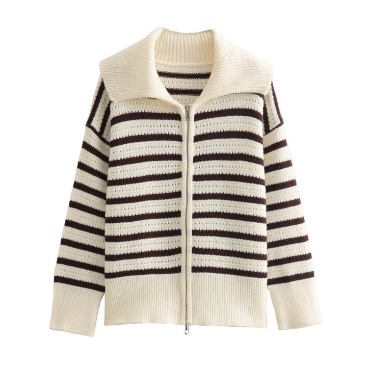 Damen gestreifte Strickjacke mit modernem Reißverschluss Drune