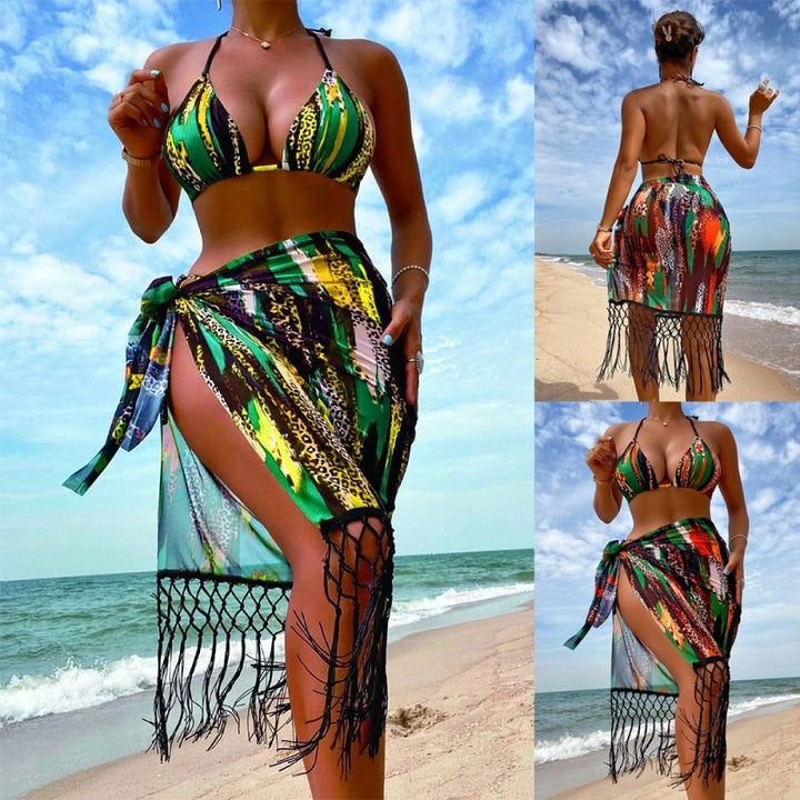 Damen Bikini-Set mit trendigem Fransenüberrock und verstellbaren Trägern Drune
