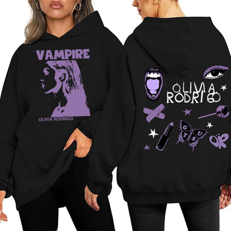 Damen Kapuzenpullover mit künstlerischem Vampir-Print und oversized Schnitt Drune