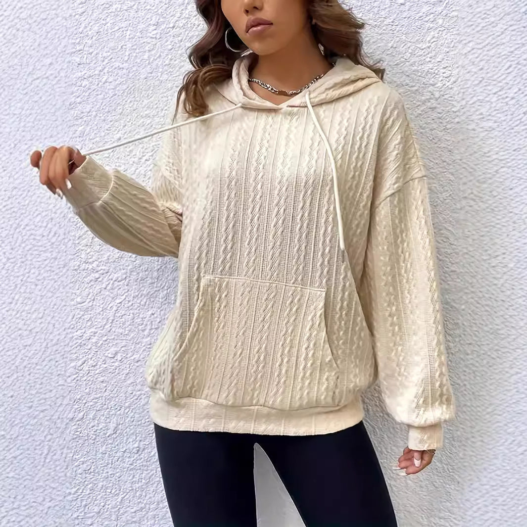 Damen lässiger Kapuzenpullover mit strukturiertem Rippmuster Drune