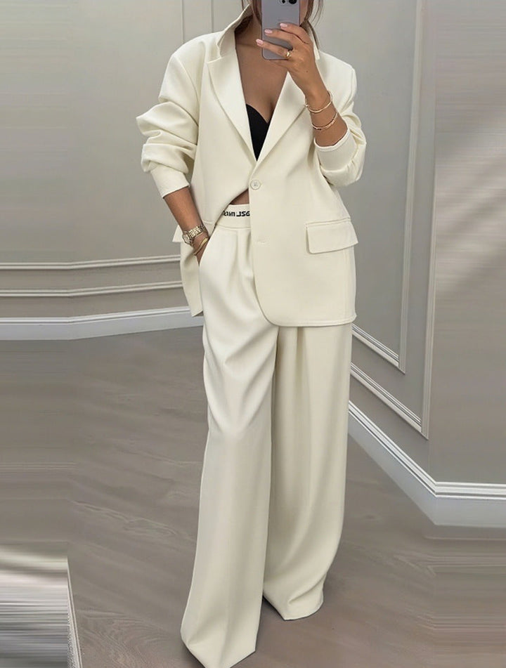 Damen elegantes Zweiteiler-Set mit oversized Blazer und weiter Hose Drune