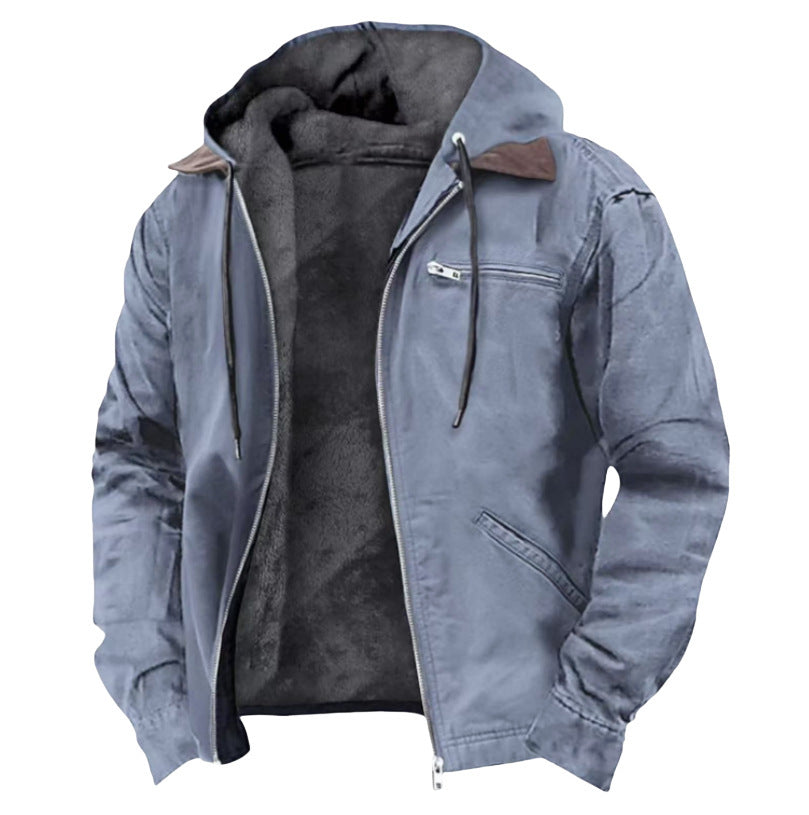 Herren nan wattierte Kapuzenjacke mit Teddyfutter und robuster Canvas-Aussenschicht Drune