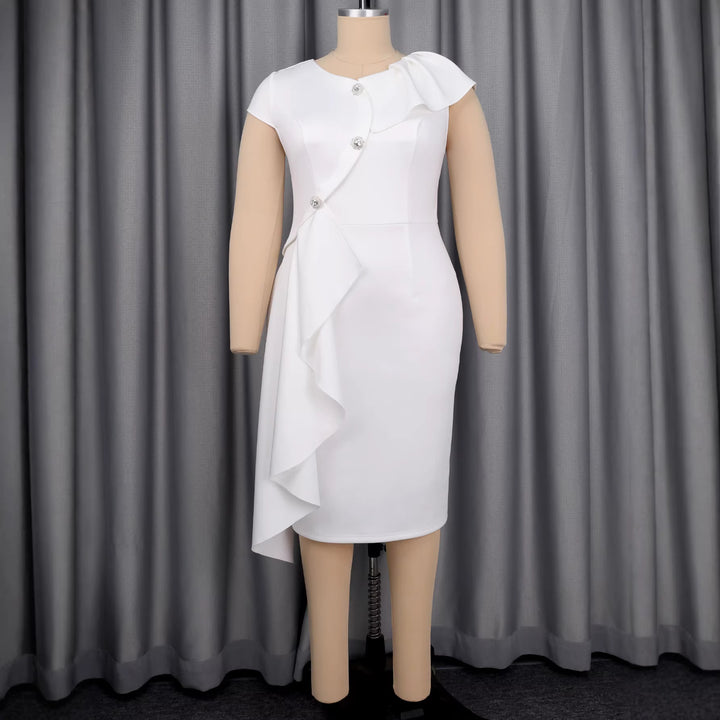 Damen elegantes Wickelkleid mit Rüschenkante und funkelnden Knopfdetails Drune