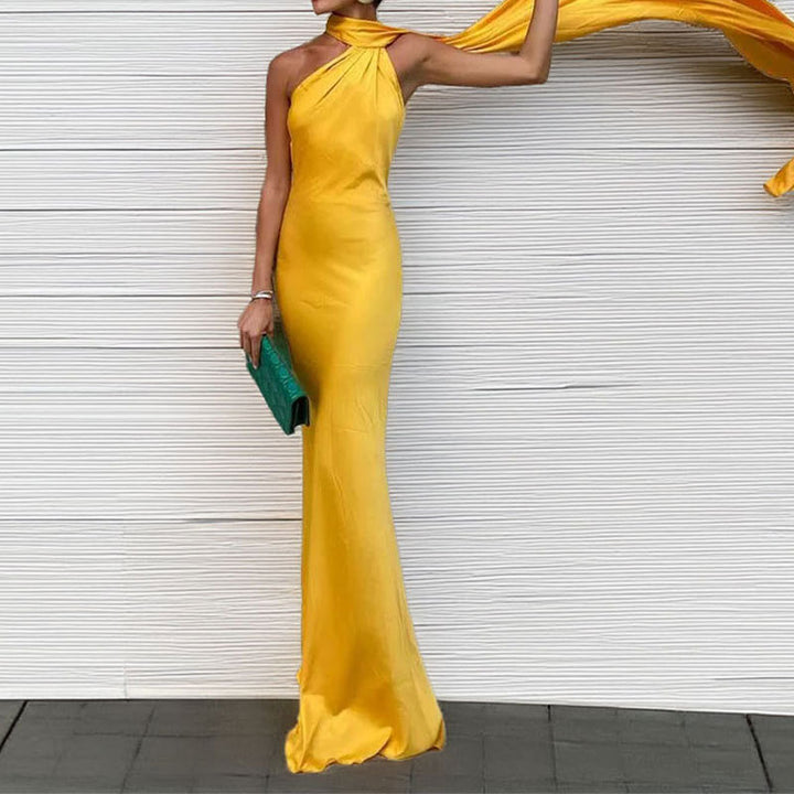 Damen Elegantes Abendkleid mit asymmetrischem Design und weichem Umhang Drune