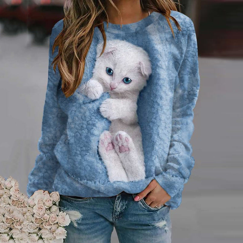 Damen Sweatshirt mit niedlichem Katzenmotiv Drune