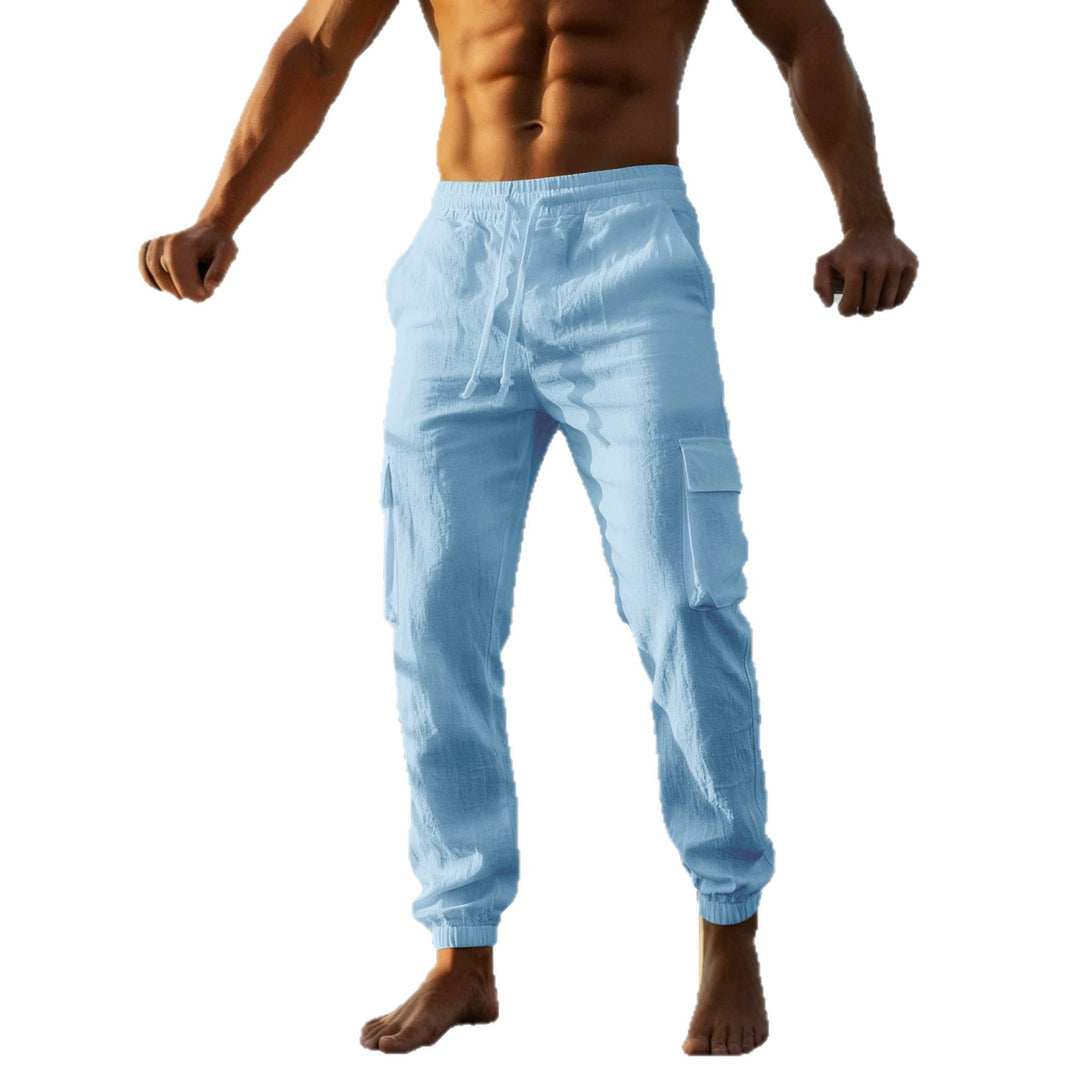 Herren nan sommerliche Leinen-Cargo-Jogginghose mit elastischem Tunnelzugbund und aufgesetzten Klappentaschen Drune