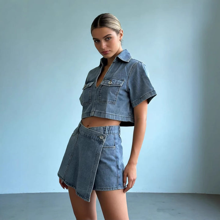 Damen Crop-Top und Minirock Set im lässigen Stil Drune