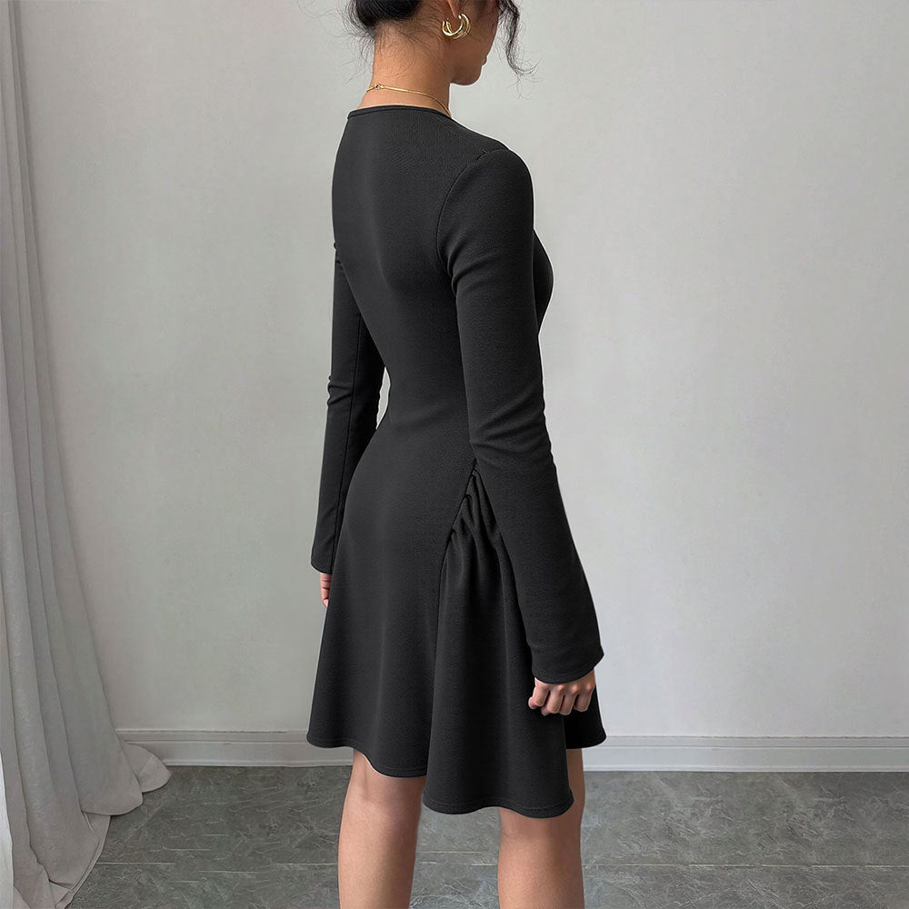 Damen knielanges Kleid mit raffinierten Rüschendetails und taillierter Passform Drune