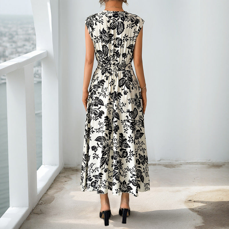 Damen Maxikleid mit floralem Muster und taillierbarem Gürtel Drune