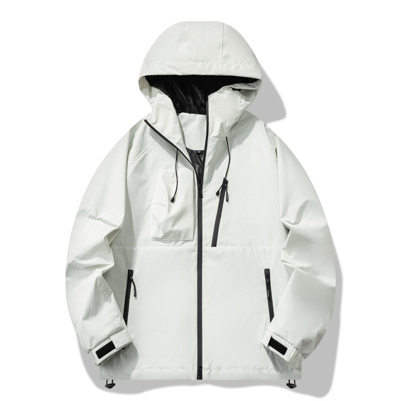 Herren wasserabweisende Outdoor-Jacke mit verstellbarer Kapuze und funktionalen Reißverschlusstaschen Drune