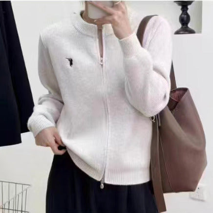 Damen Grobstrickjacke mit durchgehendem Reißverschluss und dekorativen Details Drune