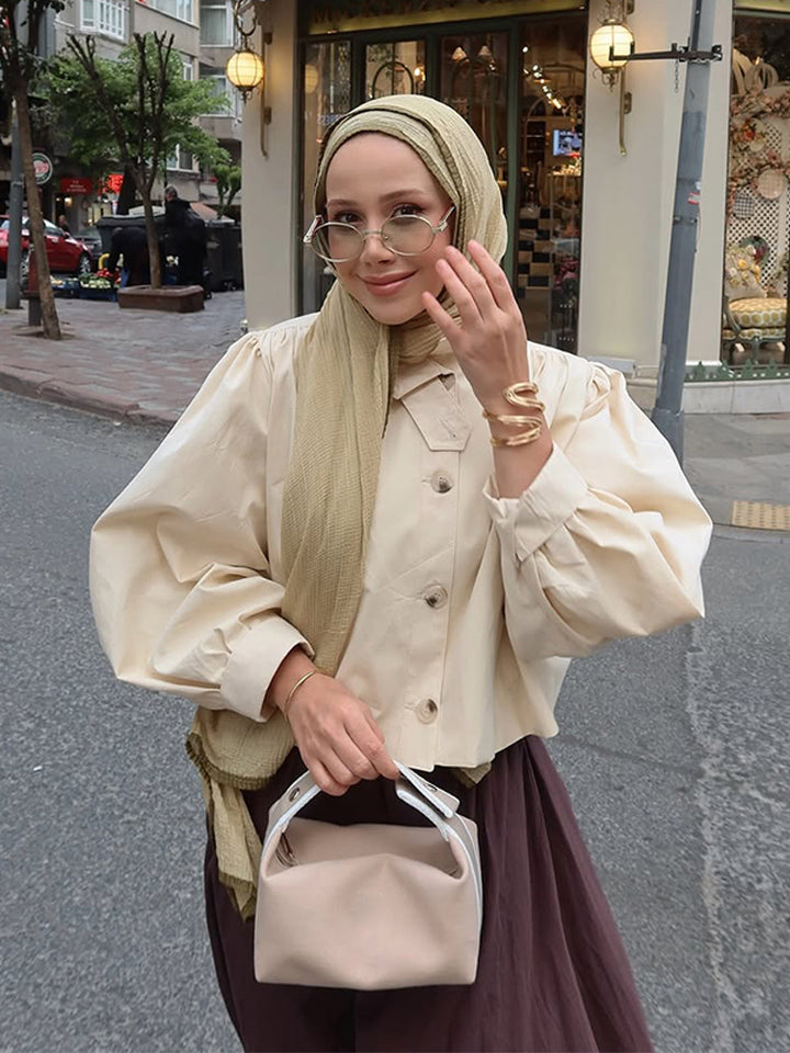 Damen modische kurze Jacke mit voluminösen Ärmeln Drune