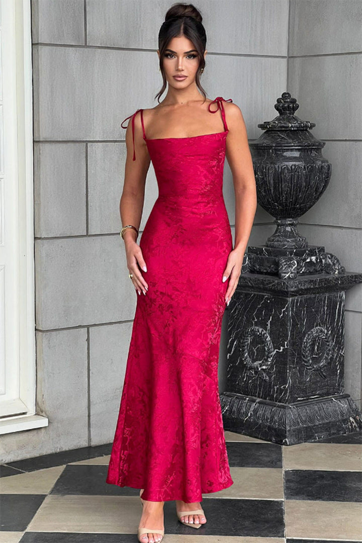 Damen Elegantes Langarm Abendkleid mit floralem Jacquard-Muster und zartem Rückenausschnitt Drune