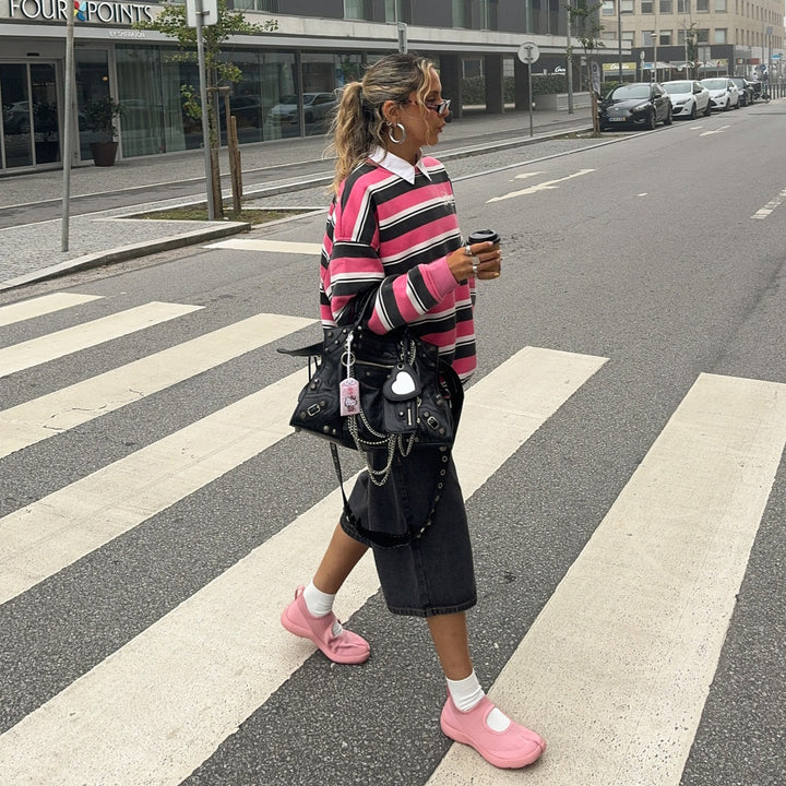Damen lässiger gestreifter Pullover mit modernem Schnitt Drune