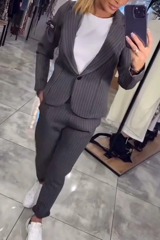 Damen Elegantes Blazer-Ensemble mit modischen Streifen und tailliertem Schnitt Drune