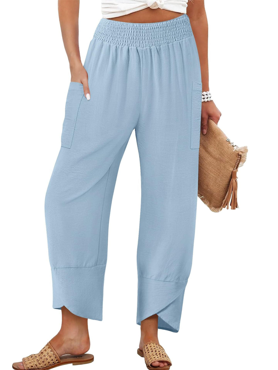 Damen Weite Sommerhose mit elastischem Bund und praktischen Taschen Drune
